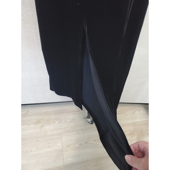 Vamp Vintage Y2K Velvet Floral Shimmer Spaghetti Strap Back Slit Maxi Dress Sz L - Picture 5 of 7